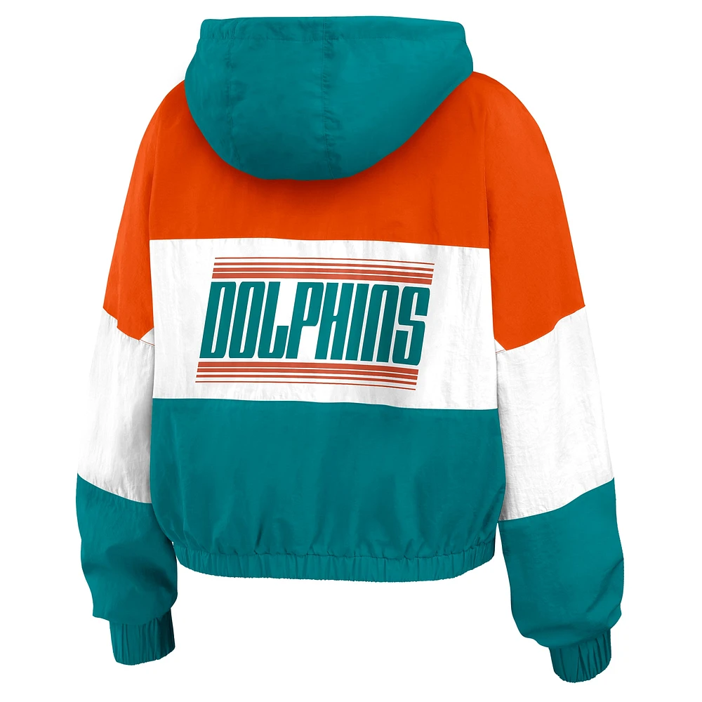 Women's WEAR by Erin Andrews Aqua/Navy Miami Dolphins Color Block Full-Zip Windbreaker Jacket