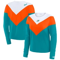 T-shirt à manches longues chevrons tri-blend pour femme WEAR by Erin Andrews Aqua/Orange Miami Dolphins