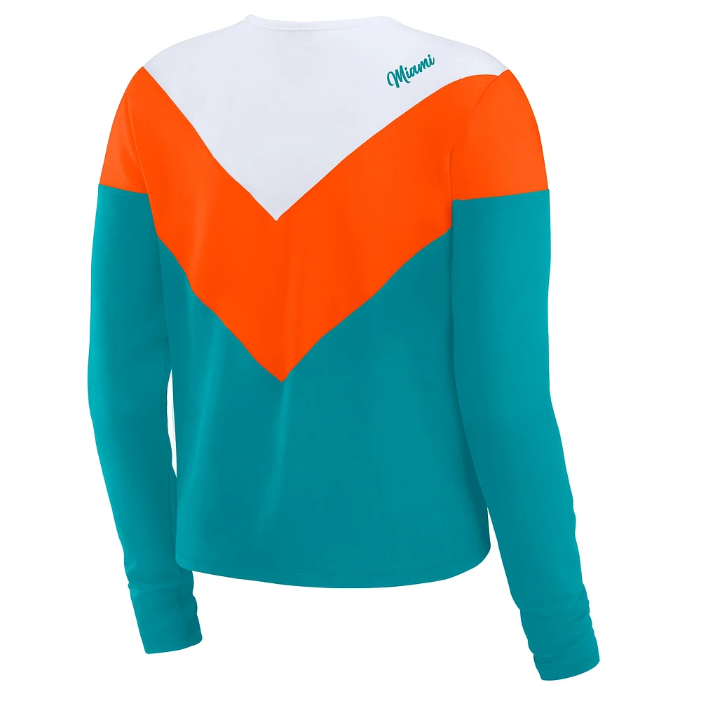 Women's WEAR by Erin Andrews Aqua/Orange Miami Dolphins Chevron Tri-Blend Long Sleeve T-Shirt