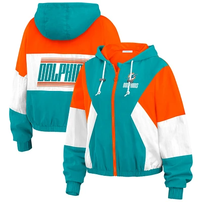 Women's WEAR by Erin Andrews Aqua/Orange Miami Dolphins Plus Color Block Full-Zip Windbreaker Jacket