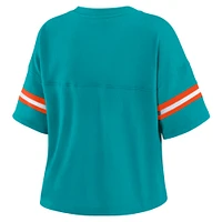 Women's WEAR by Erin Andrews Aqua/White Miami Dolphins Plus Color Block Boxy T-Shirt