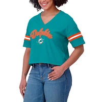 Women's WEAR by Erin Andrews Aqua/White Miami Dolphins Plus Color Block Boxy T-Shirt