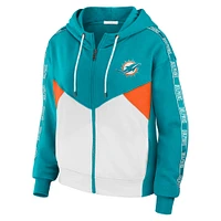 Women's WEAR by Erin Andrews Aqua/White Miami Dolphins Plus Color Block Full-Zip Hoodie