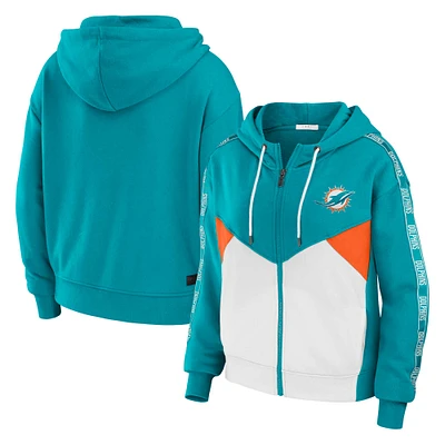 Sweat à capuche zippé color block grande taille pour femme WEAR by Erin Andrews Aqua/White Miami Dolphins