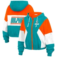 Women's WEAR by Erin Andrews  Aqua Miami Dolphins Color Block Full-Zip Windbreaker Jacket