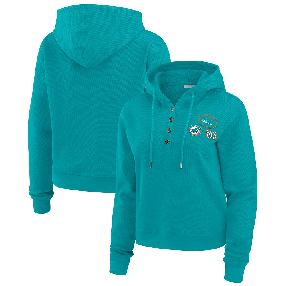 Women's WEAR by Erin Andrews  Aqua Miami Dolphins Waffle Hoodie Pullover Top