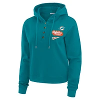 Women's WEAR by Erin Andrews Aqua Miami Dolphins Waffle-Knit Pullover Hoodie