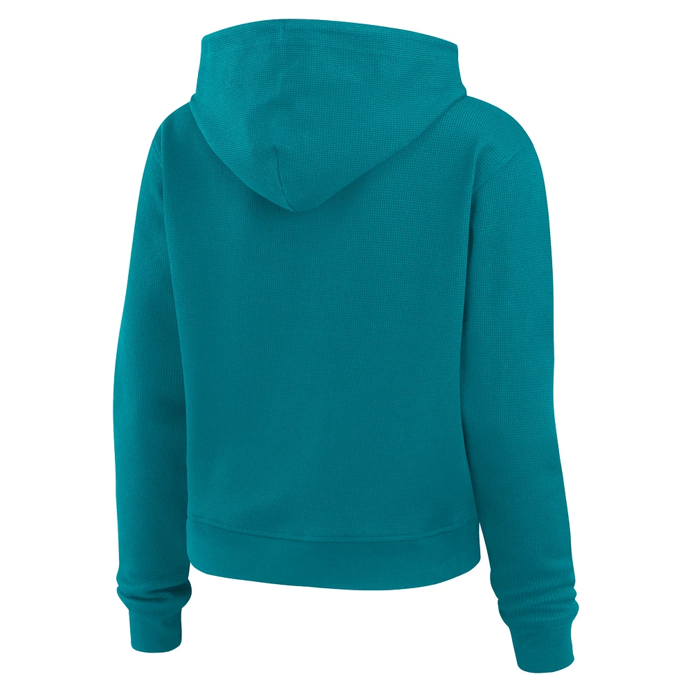 Women's WEAR by Erin Andrews Aqua Miami Dolphins Waffle-Knit Pullover Hoodie