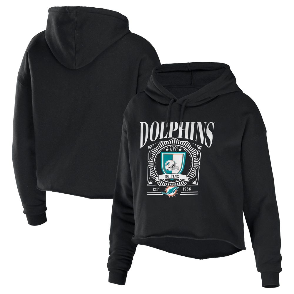 WEAR by Erin Andrews Women's WEAR by Erin Andrews Black Miami Dolphins  Cropped Sponge Fleece Pullover Hoodie