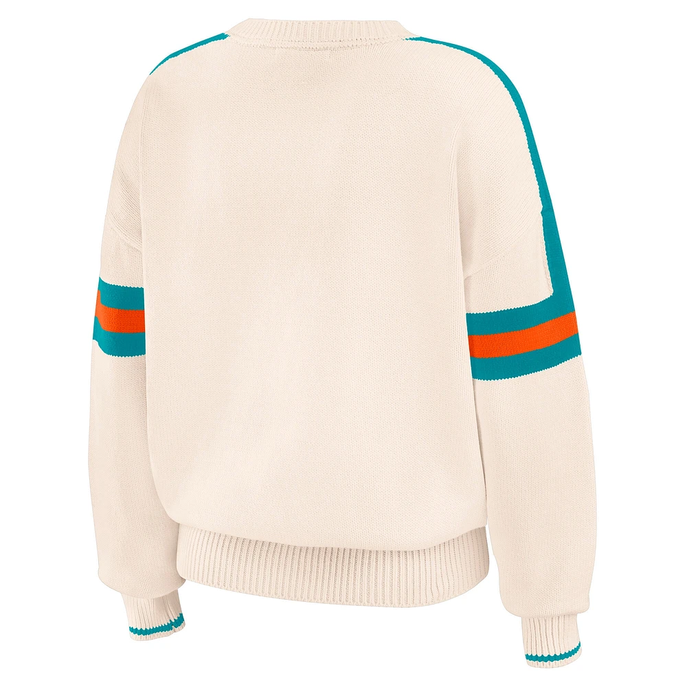 Pull rayé crème Miami Dolphins pour femme WEAR by Erin Andrews