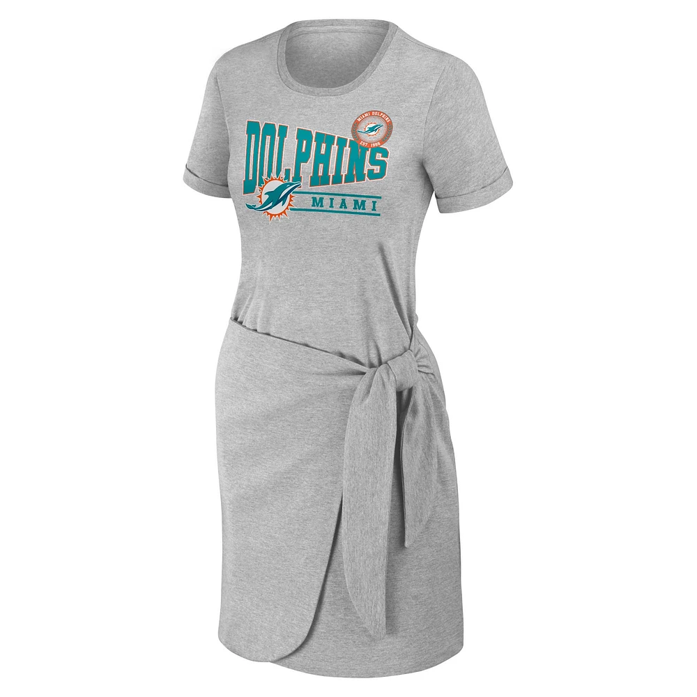 Women's WEAR by Erin Andrews Heather Gray Miami Dolphins  Knotted T-Shirt Dress