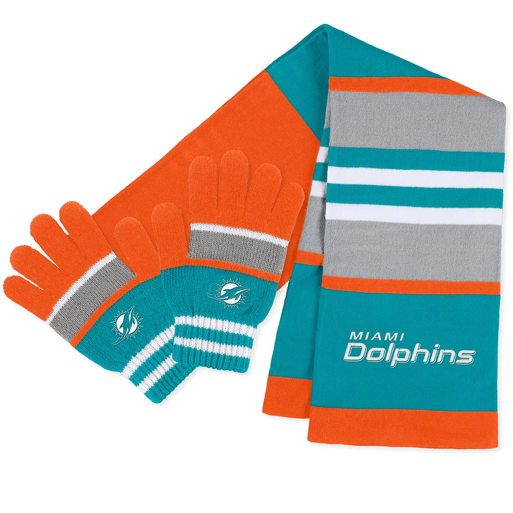 Women's WEAR by Erin Andrews Miami Dolphins Stripe Glove & Scarf Set