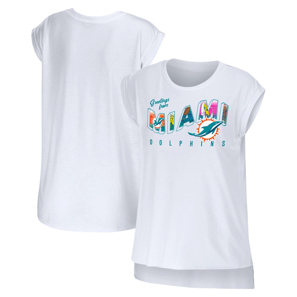 WEAR by Erin Andrews Women's WEAR by Erin Andrews White Miami Dolphins  Greetings From Muscle T-Shirt