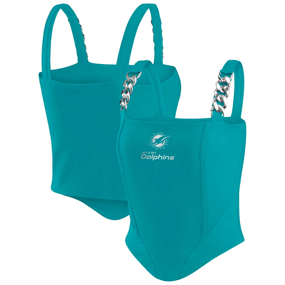 Haut corset à maillons en chaîne pour femme WEAR by Erin Andrews x Gracie Hunt Aqua Miami Dolphins