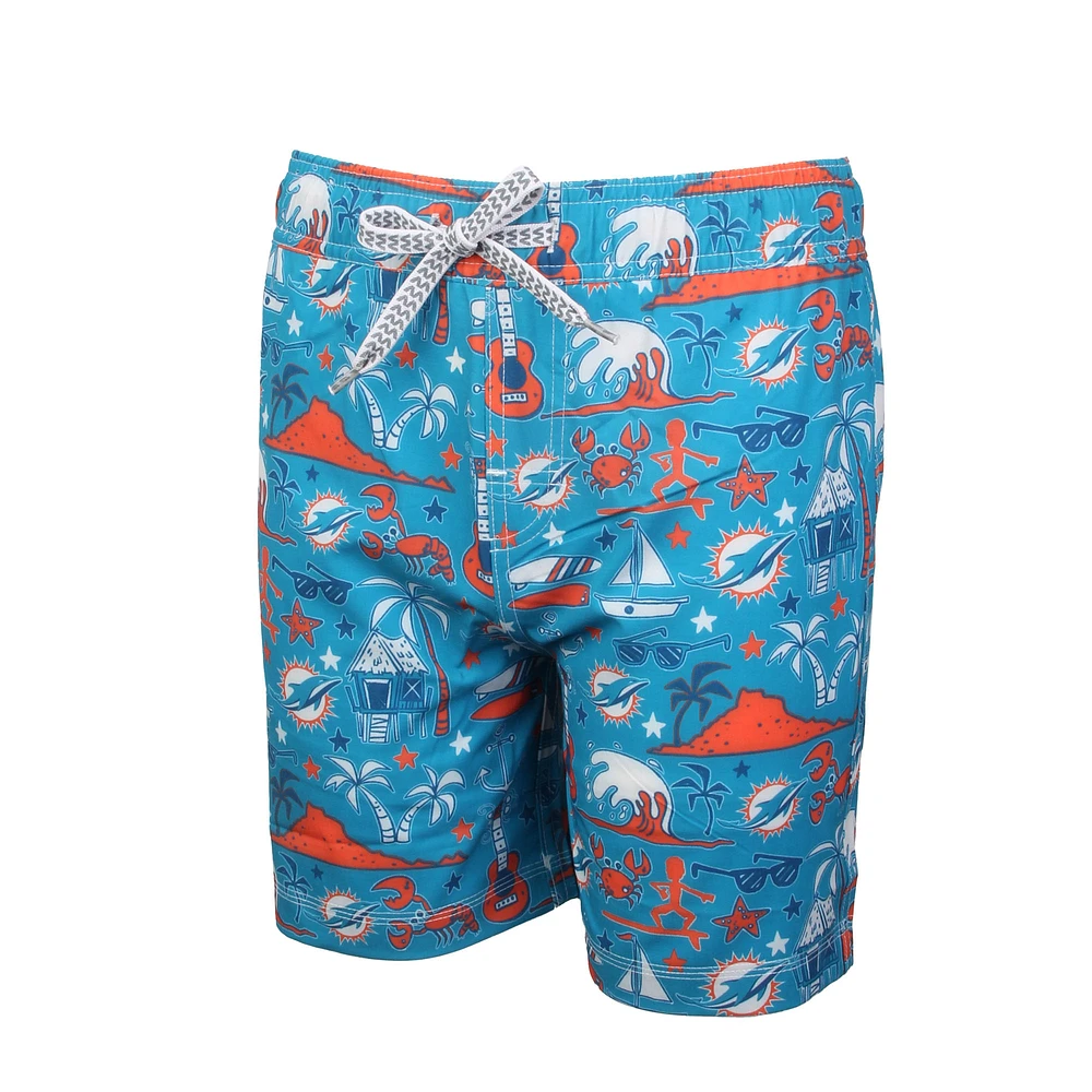 Youth Wes & Willy  Aqua Miami Dolphins Luau Swim Trunks