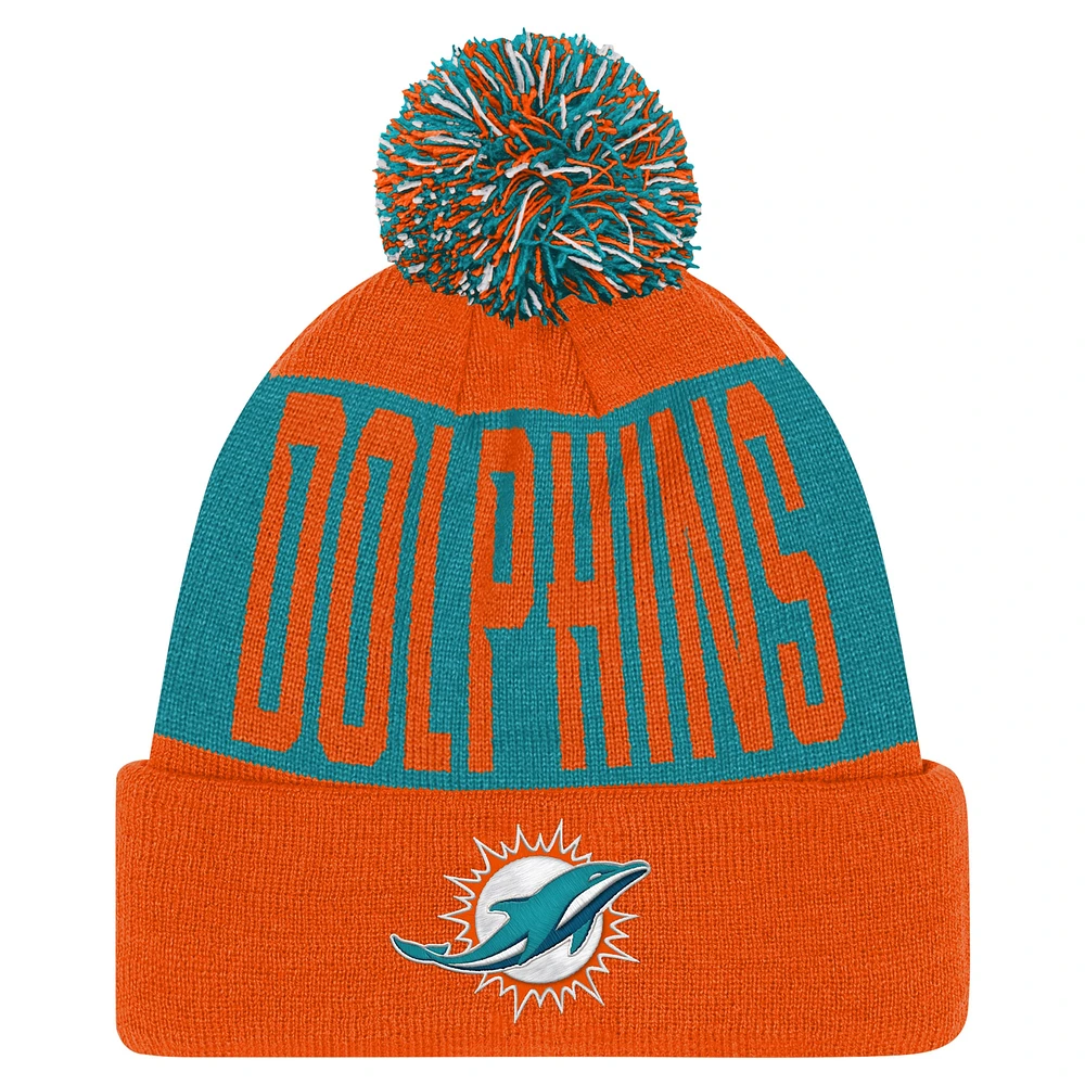 Youth Aqua/Orange Miami Dolphins Bevel Cuffed Knit Hat with Pom