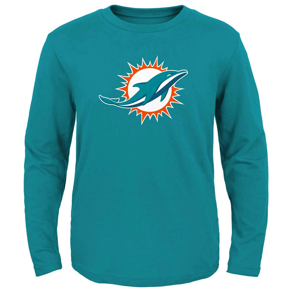 T-shirt à manches longues avec logo principal Aqua Miami Dolphins pour jeunes