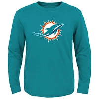 T-shirt à manches longues avec logo principal Aqua Miami Dolphins pour jeunes