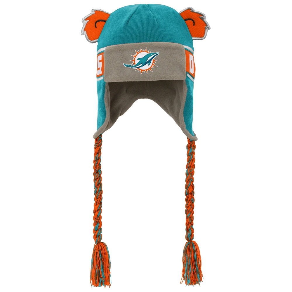 Bonnet en tricot pour jeunes avec oreilles de soldat et logo des Dolphins de Miami Aqua