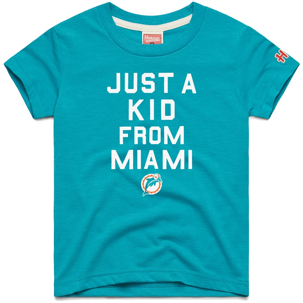 T-shirt Tri-Blend Aqua Miami Dolphins Just a Kid hommage aux jeunes