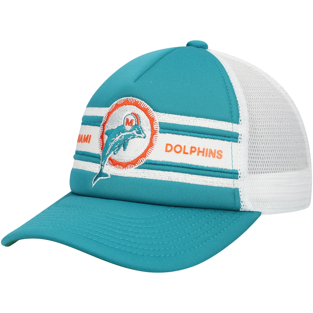 Youth Mitchell & Ness Aqua Miami Dolphins Stripe Trucker Adjustable Hat