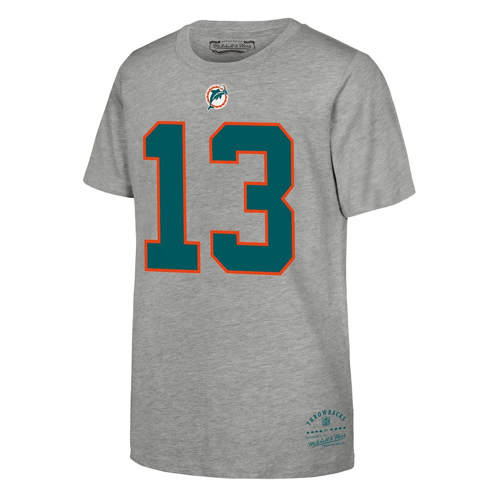 T-shirt rétro avec nom et numéro de joueur retraité des Dolphins Miami Mitchell & Ness Dan Marino Gray