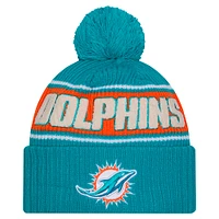 Youth New Era Aqua Miami Dolphins 2024/25 Sideline Cuffed Knit Hat with Pom