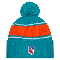 Youth New Era Aqua Miami Dolphins 2024/25 Sideline Cuffed Knit Hat with Pom