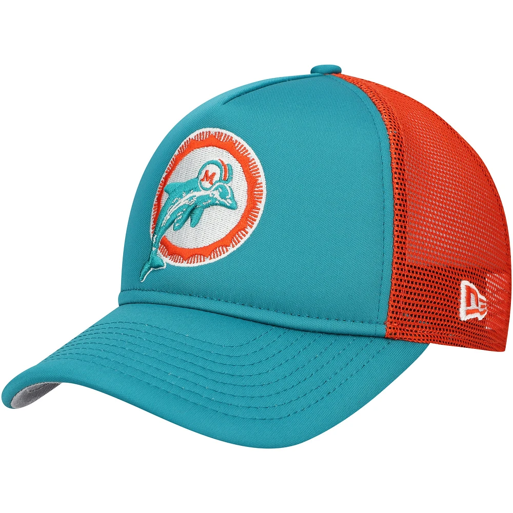 Casquette réglable de camionneur A-Frame 9FORTY New Era Aqua Miami Dolphins pour jeune