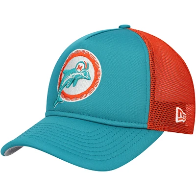 Youth New Era Aqua Miami Dolphins A-Frame 9FORTY Trucker Adjustable Hat