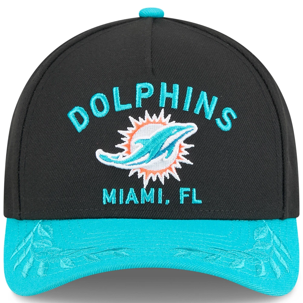 Casquette ajustable New Era noire/aqua pour jeune, modèle 9FORTY A-Frame M-Crown, Miami Dolphins, draft NFL 2025
