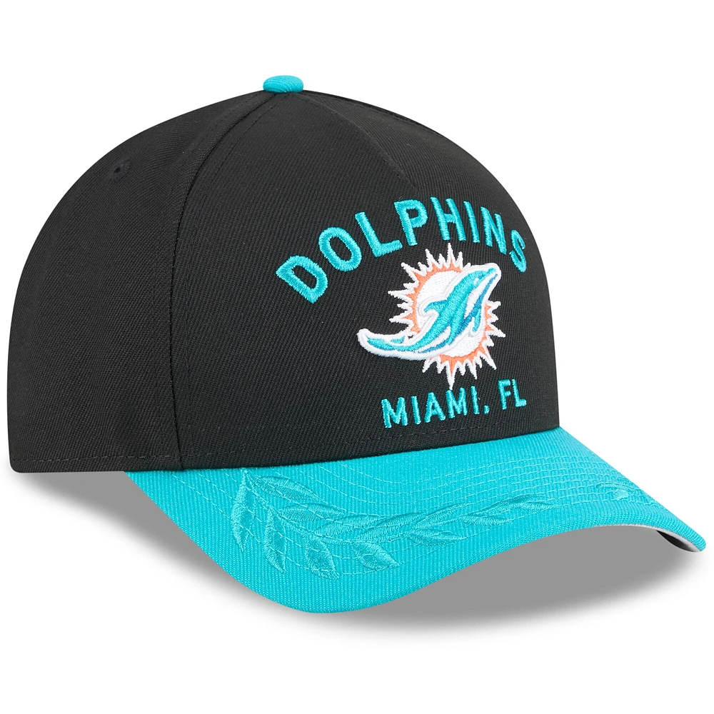 Casquette ajustable New Era noire/aqua pour jeune, modèle 9FORTY A-Frame M-Crown, Miami Dolphins, draft NFL 2025