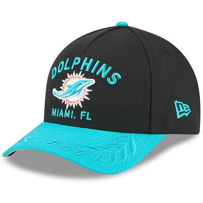 Casquette ajustable New Era noire/aqua pour jeune, modèle 9FORTY A-Frame M-Crown, Miami Dolphins, draft NFL 2025