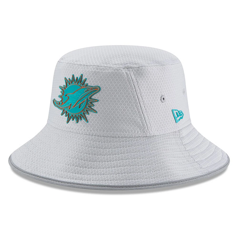 Chapeau bob officiel du camp d'entraînement 2018 des Miami Dolphins New Era gris pour jeune