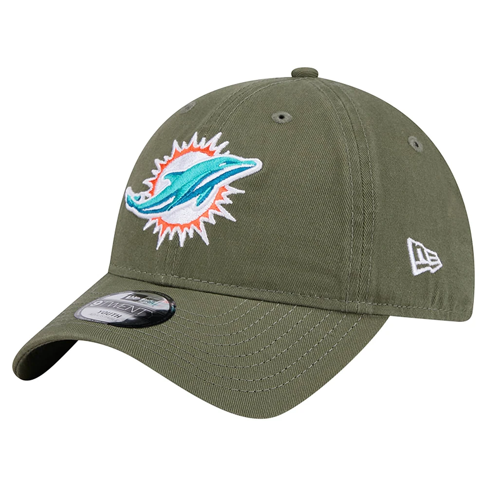 Youth New Era Olive Miami Dolphins Main 9TWENTY Adjustable Hat