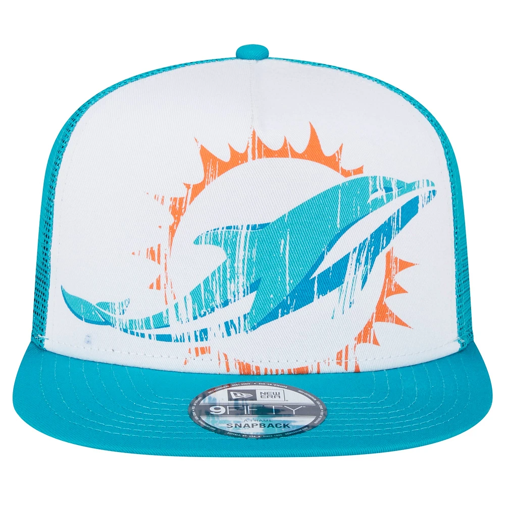 Youth New Era White/Aqua Miami Dolphins Distressed 9FIFTY A-Frame Snapback Hat