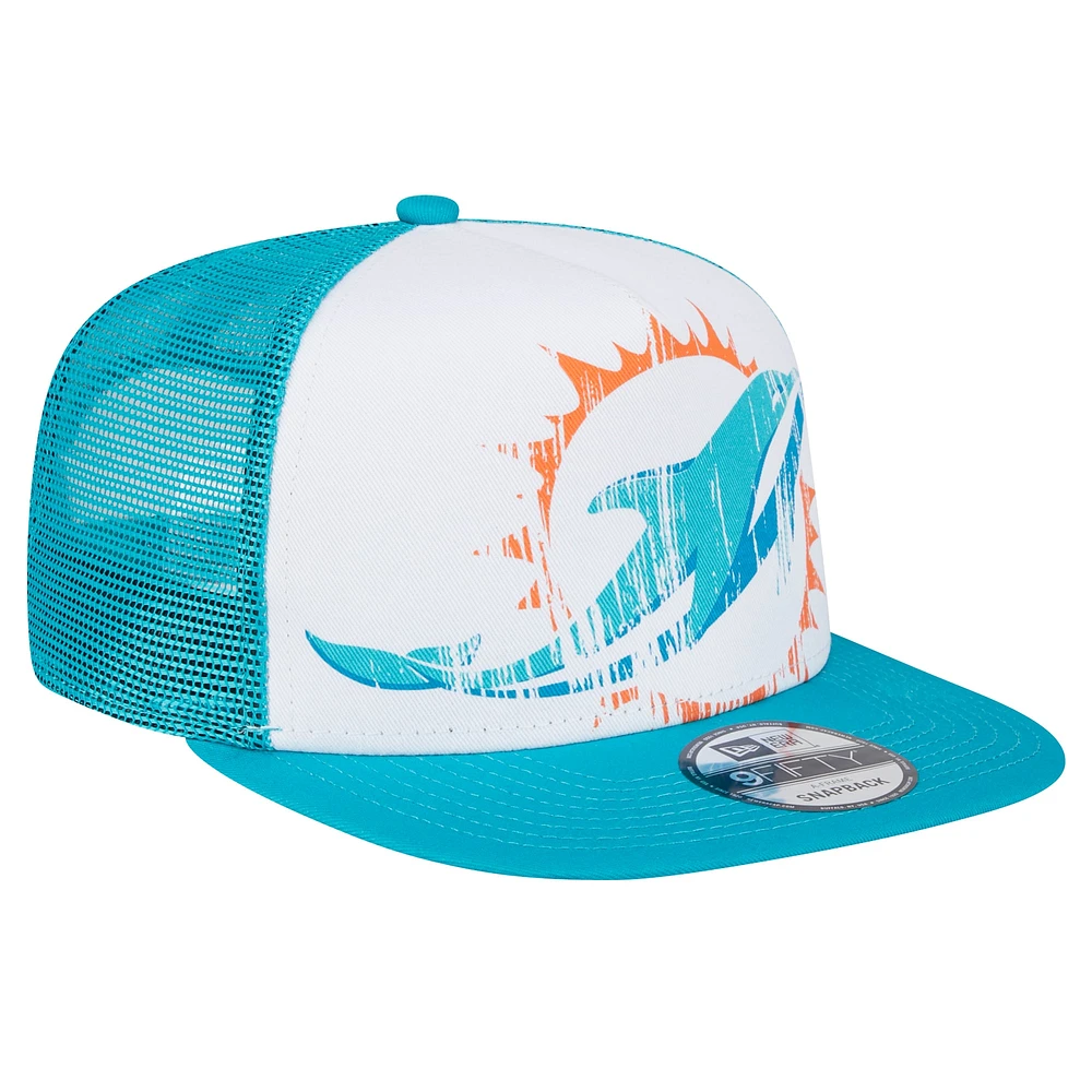 Youth New Era White/Aqua Miami Dolphins Distressed 9FIFTY A-Frame Snapback Hat