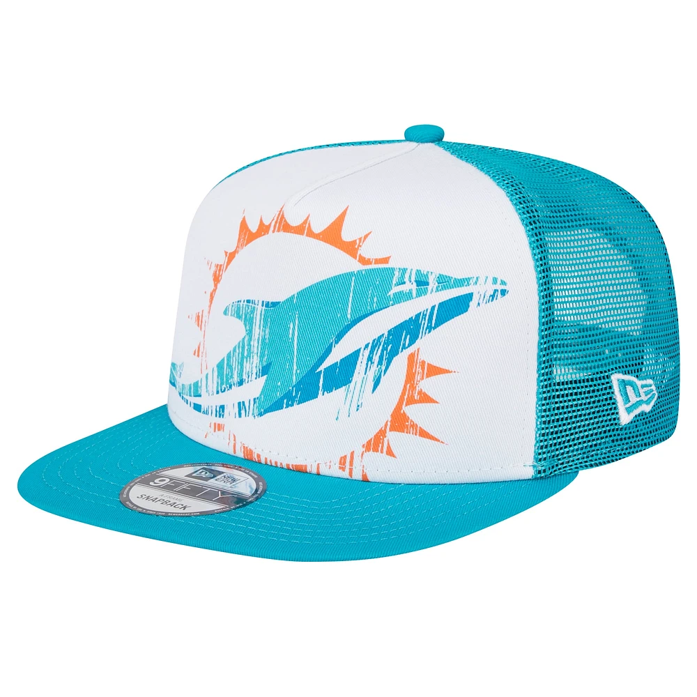 Youth New Era White/Aqua Miami Dolphins Distressed 9FIFTY A-Frame Snapback Hat