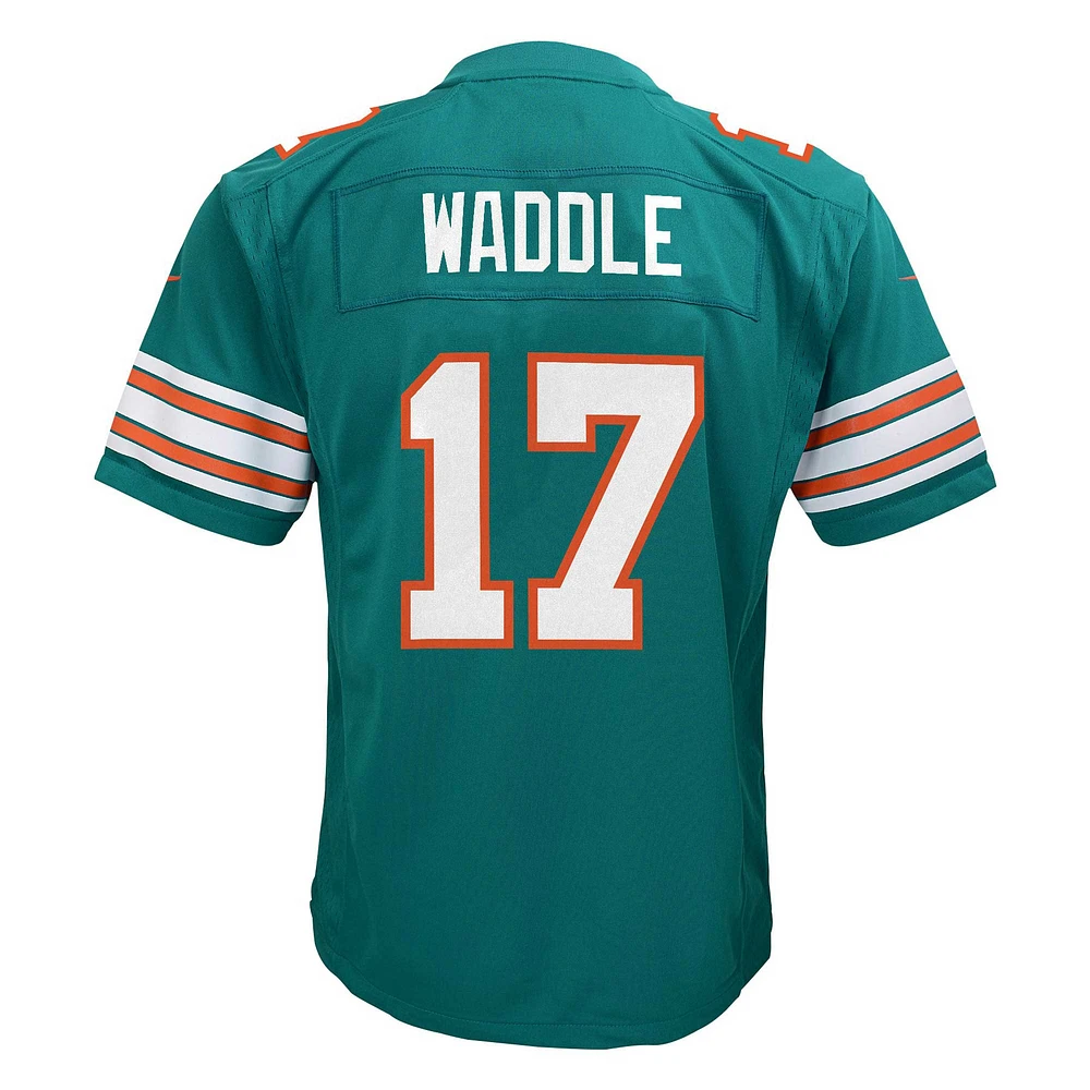 Maillot de jeu joueur remplaçant pour jeunes Nike Jaylen Waddle Aqua Miami Dolphins