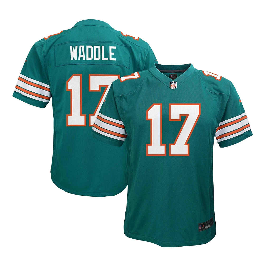 Maillot de jeu joueur remplaçant pour jeunes Nike Jaylen Waddle Aqua Miami Dolphins