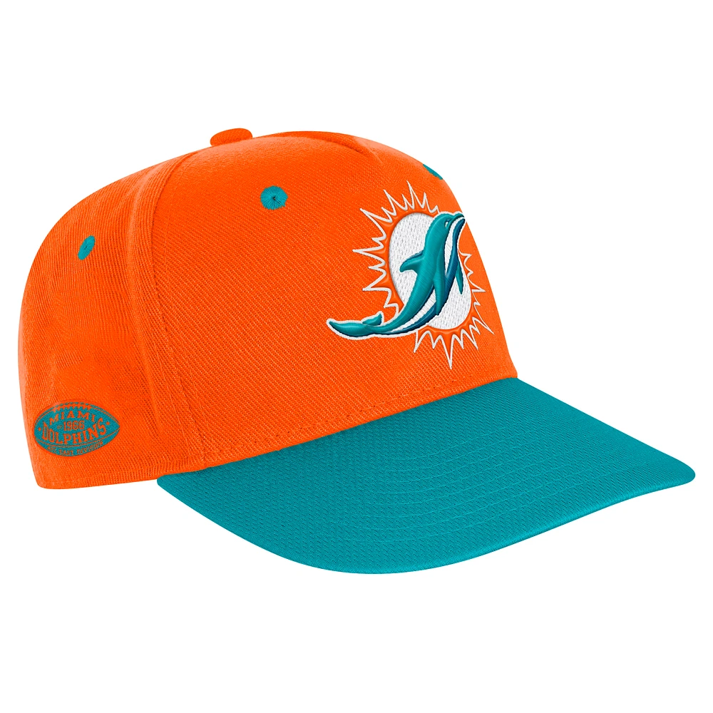 Casquette ajustable pré-courbée structurée orange/aqua pour jeunes Miami Dolphins Pro-Sport