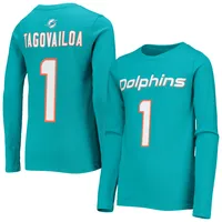 Jaylen Waddle Miami Dolphins Youth Mainliner Name & Number T-Shirt - Aqua