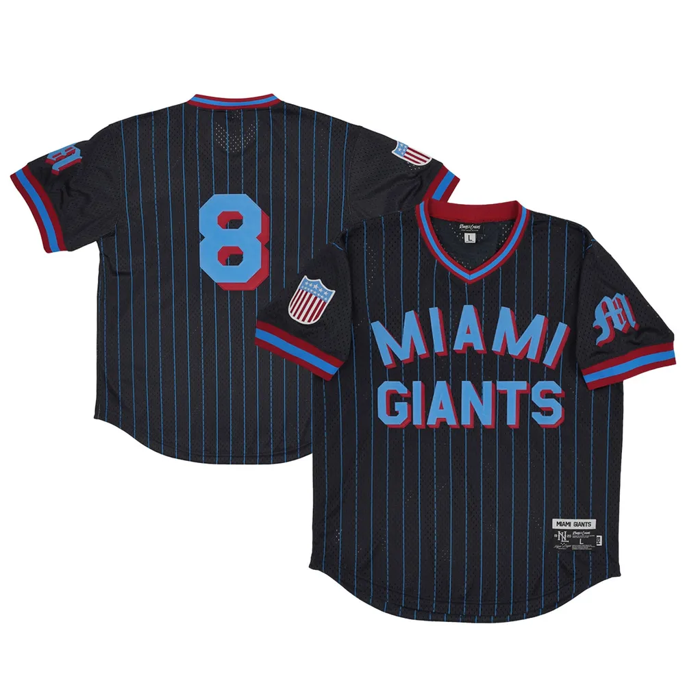 Men's Rings & Crwns #8 Black Miami Giants Mesh Replica V-Neck Jersey