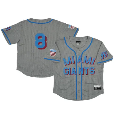 Maillot Homme Rings & Crwns #8 Gris Miami Giants Mesh Button-Down Replica Jersey