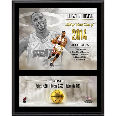 Plaque de joueur sublimée classique en bois dur Alonzo Mourning Miami Heat 12" x 15"