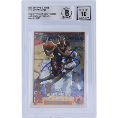 Carte de recrue autographiée 2003-04 Topps Chrome #115 Beckett par Dwyane Wade Miami Heat, fanatiques témoins, authentifiée 10