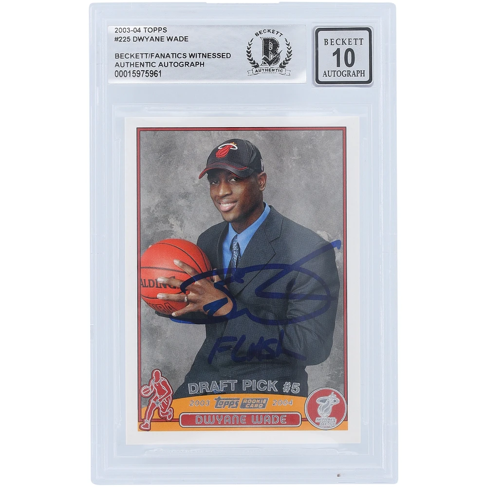 Dwyane Wade Miami Heat Autographié 2003-04 Topps Série 1 #225 Beckett Fanatics Witnessed Authentifié 10 Rookie Card avec l'inscription "Flash"