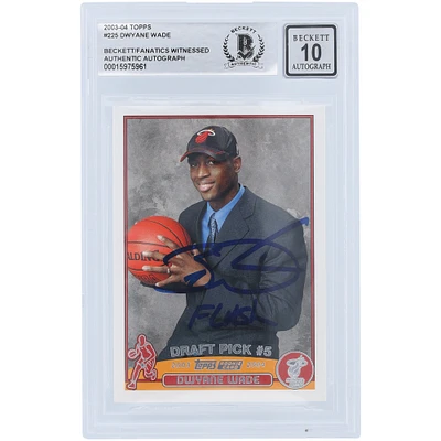 Dwyane Wade Miami Heat Autographié 2003-04 Topps Série 1 #225 Beckett Fanatics Witnessed Authentifié 10 Rookie Card avec l'inscription "Flash"