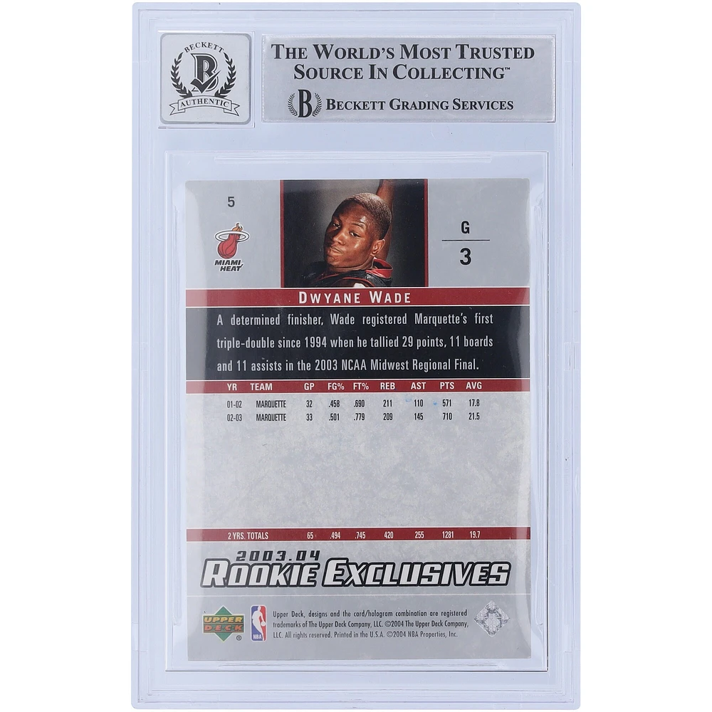 Dwyane Wade Miami Heat Autographié 2003-04 Upper Deck Rookie Exclusives Star Rookie #5 Beckett Fanatics Witnessed Authentifié 10 Rookie Card avec l'inscription "Flash"