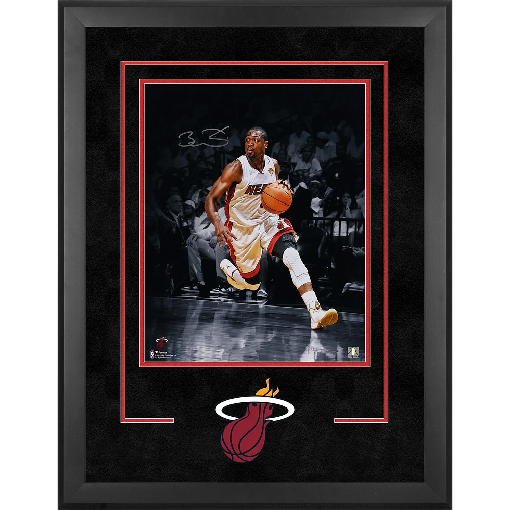 Dwyane Wade Miami Heat Autographed Deluxe Framed 16" x 20" Dribbling in White for Floating Hall of Fame Collage Photograph